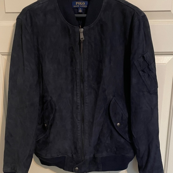 $1200 Polo Ralph Lauren Navy Blue Suede Aviator Bomber Jacket - Medium - Picture 4 of 16